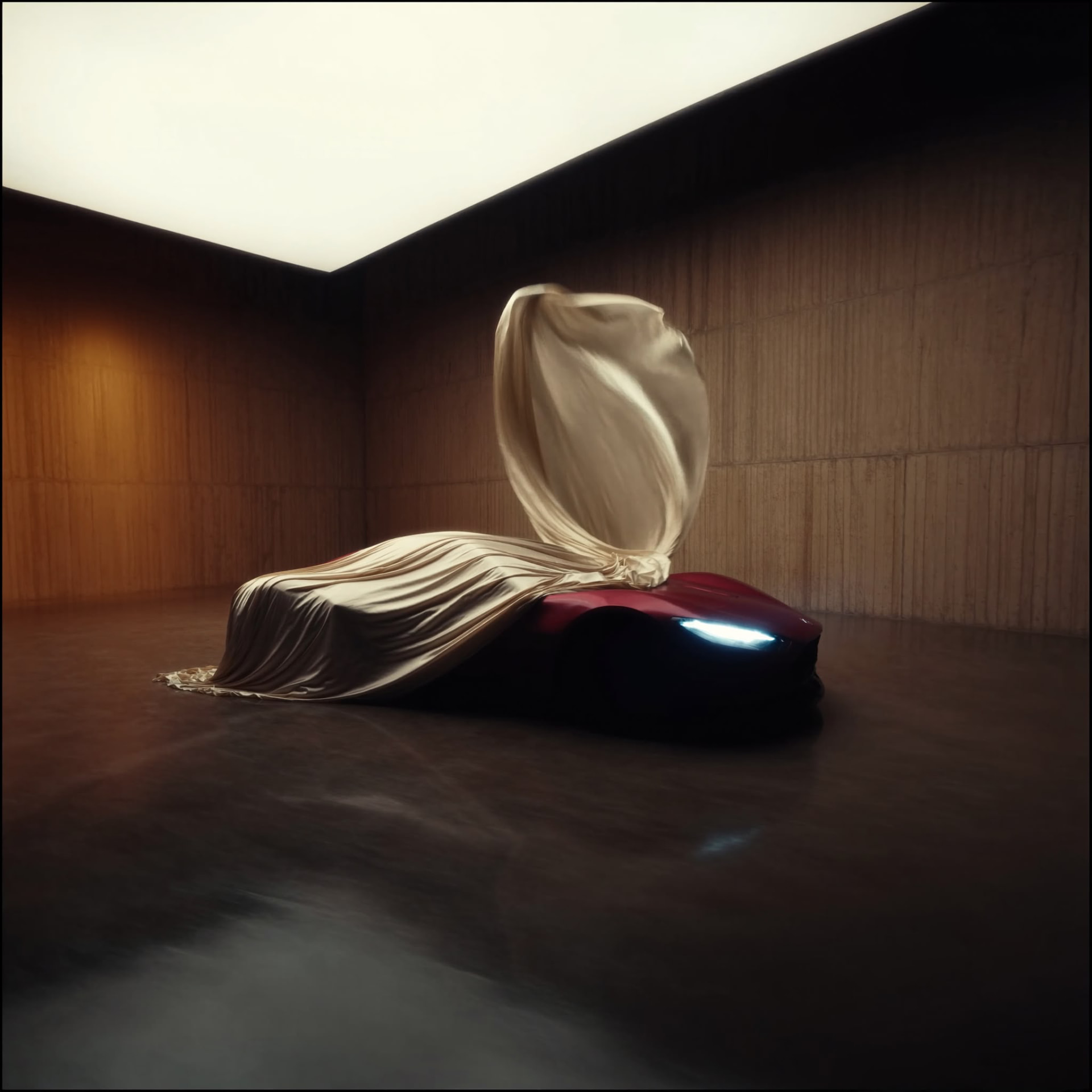 Automobile de prestige sous voile de soie — image produit
