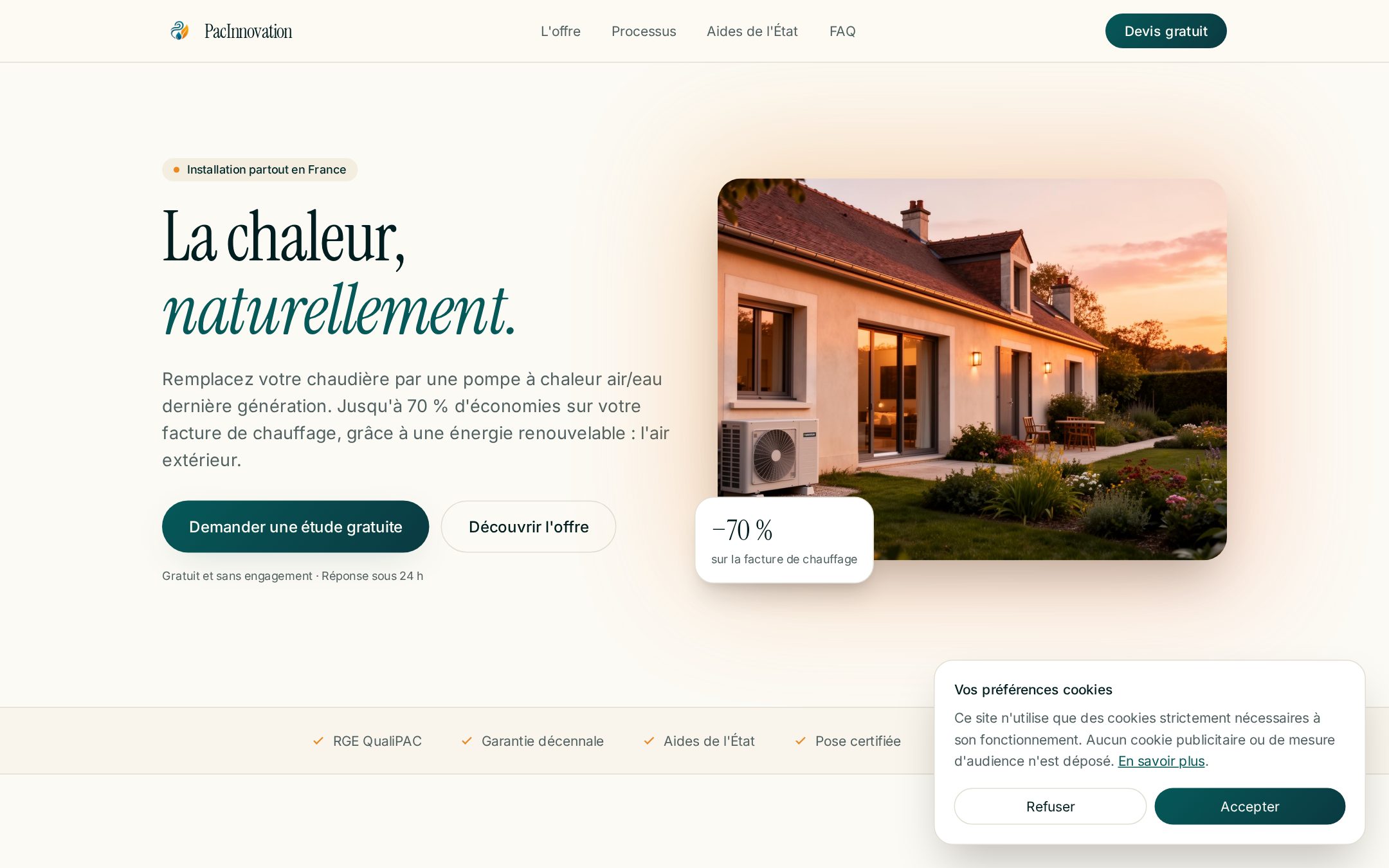 Site web PAC Innovation réalisé par Sameli Conseil
