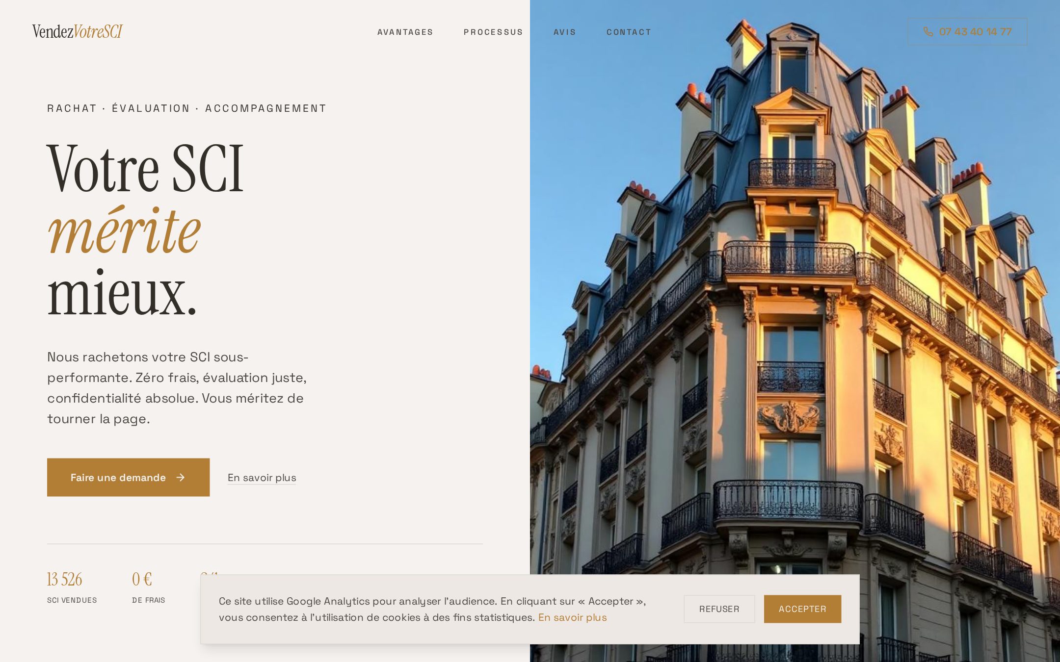 Site web Vendez Votre SCI réalisé par Sameli Conseil